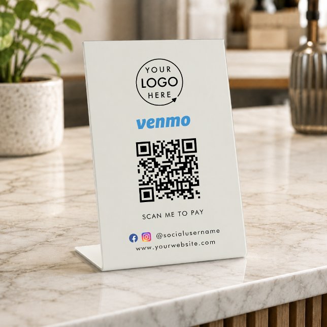Expositor En L Pago de código QR de Venmo | Escanear para pagar g (Interactive "scan to pay” QR code cash wrap table signage for collecting digital payment by Venmo.)