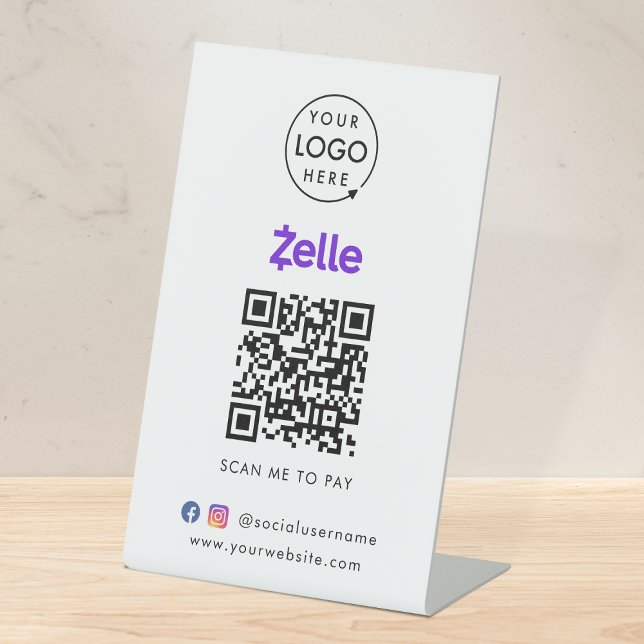 Expositor En L Pago de código QR de Zelle | Logotipo de escaneo p (Interactive "scan to pay” QR code cash wrap table signage for collecting digital payment by Zelle.)