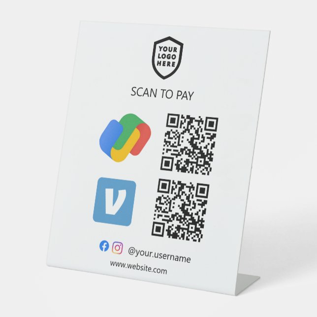 Expositor En L Pago de código QR | Google Pay & Venmo Scan to Pay (Anverso)