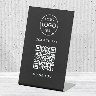 Expositor En L Pago de código QR Logotipo negro sin contacto