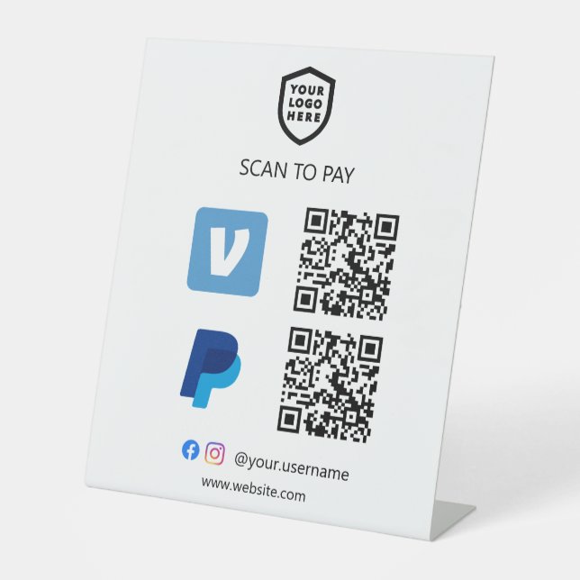 Expositor En L Pago de código QR | venmo y Paypal de pago (Anverso)