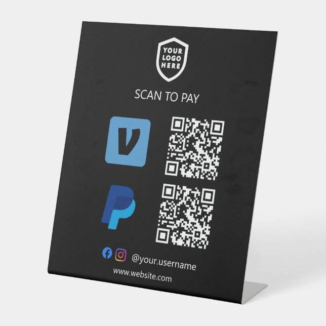 Expositor En L Pago de código QR | venmo y Paypal para pagar comp (Anverso)