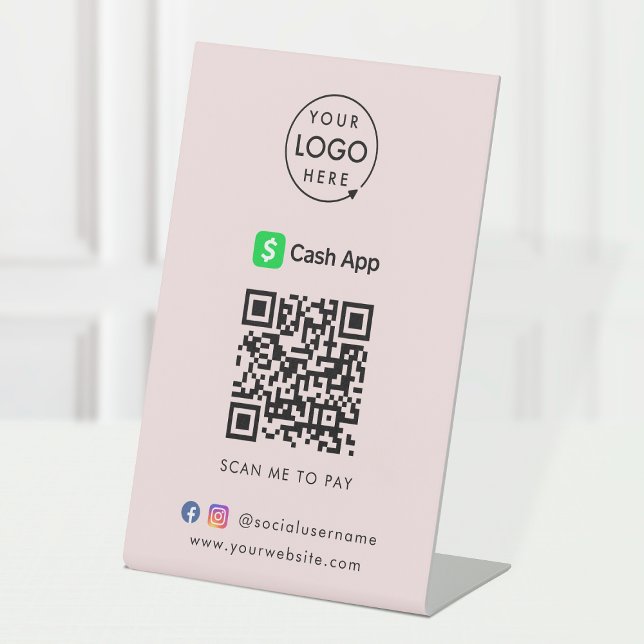 Expositor En L Pago electrónico de CashApp | Código QR Rosa moder (Interactive "scan to pay” QR code cash wrap table signage for collecting digital payment by CashApp.)