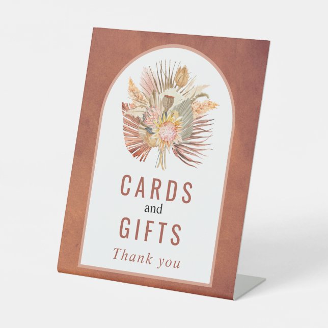 Expositor En L Palmera seca, pampas hierba terracota boda (Anverso)