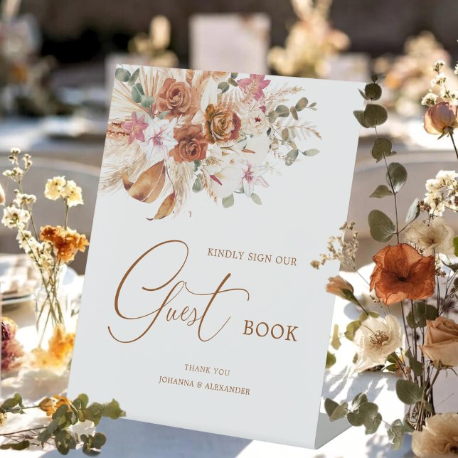 Expositor En L Pampas Terracotta Boho Floral Guest Book Sign (Subido por el creador)