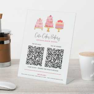 Expositor En L Panadería 3 Pasteles Rosados 2 Códigos QR Pagar Aq