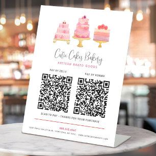 Expositor En L Panadería 3 Pasteles Rosados 2 Códigos QR Pagar Aq
