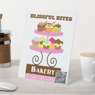 Expositor En L Panadería de pastelitos coloridos Código QR Rótulo