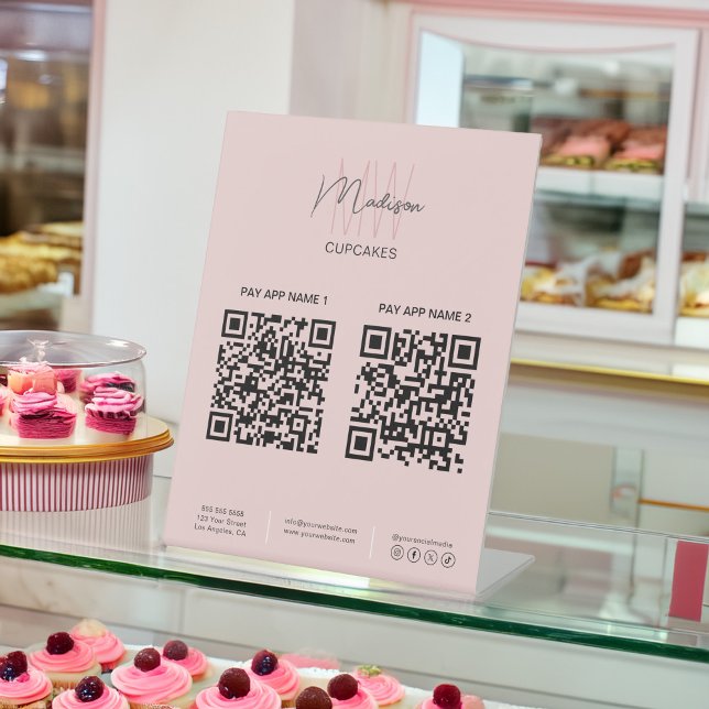 Expositor En L Panadería QR Scan To Pay Monogram Logo Business (Bakery QR Scan To Pay Monogram Logo Business Pedestal Sign)