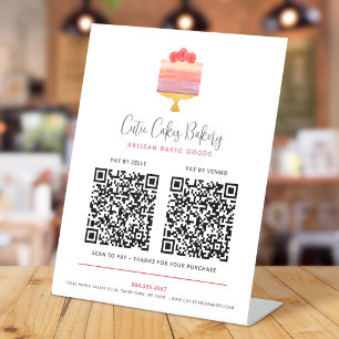 Expositor En L Panadería Torta De Postre Rosa Púrpura Código QR P