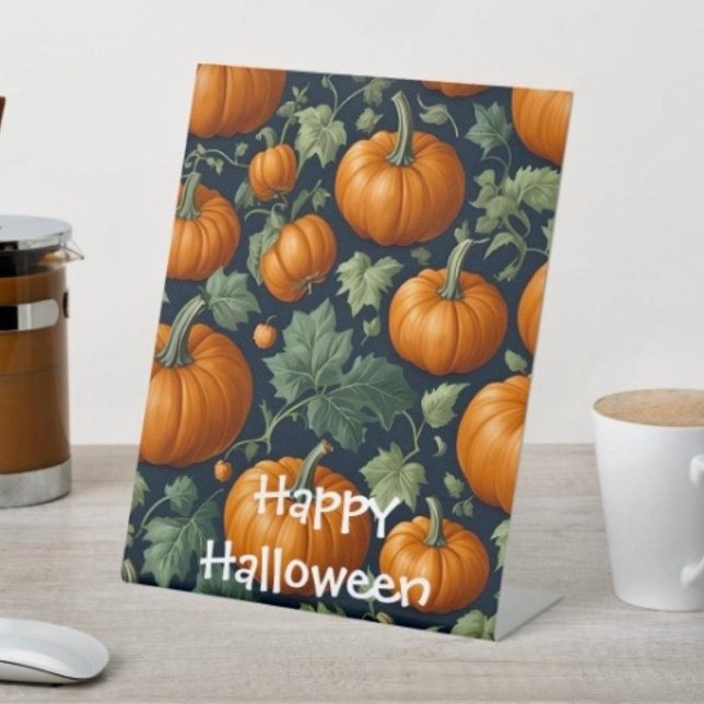 Expositor En L Parche de Calabaza Frondosa (D: 8" x 10" display with 3" pedestal base. Available in 4 sizes Made of 1/16" white plastic.)