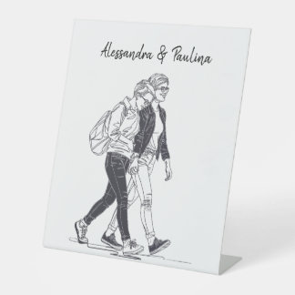 Expositor En L Pareja lesbiana personalizada Walking Line Art