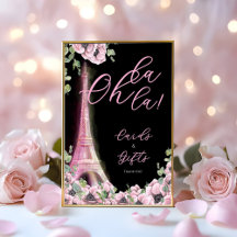 Parisian Black Pink Floral Pedestal Sign