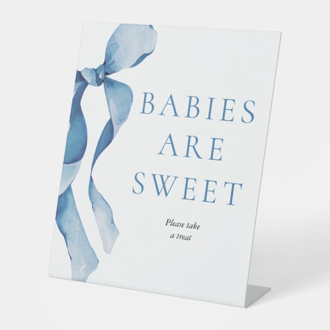 Expositor En L Pastel Blue Bow Baby Shower Los bebés son dulces (Anverso)