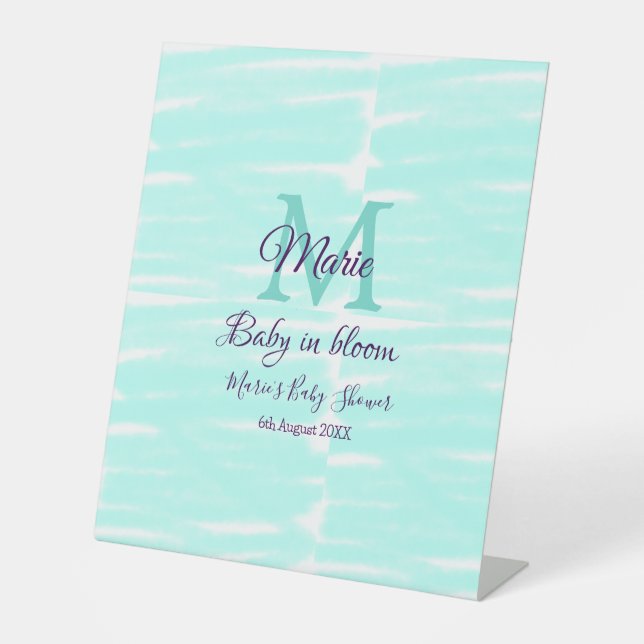 Expositor En L Pastel green baby in bloom monogram baby shower te (Anverso)