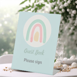 Expositor En L Pastel Minty Blue Rainbow Baby Shower Guest Book