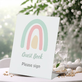 Expositor En L Pastel Minty Rainbow Baby Shower Guest Book