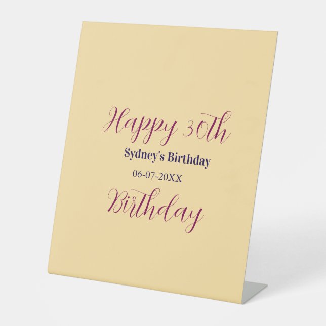 Expositor En L Pastel orange happy 30th birthday name date purple (Anverso)