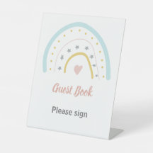 Pastel Pink Blue Rainbow Guest Book Fiesta de cump