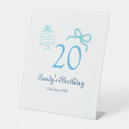 Expositor En L Pastel retro nombre fecha torta lazo azul cumpleañ