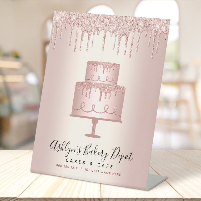 Expositor En L Pastelería Chef Rose Glitter Drips Script Dorado (Subido por el creador)