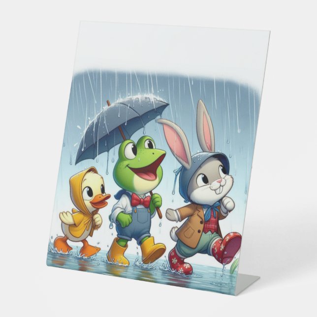 Expositor En L Pato lindo, rana, conejito bajo la lluvia (Anverso)