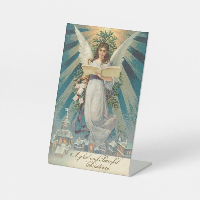 Expositor En L Peaceful Christmas Angel Pedestal Sign (Anverso)