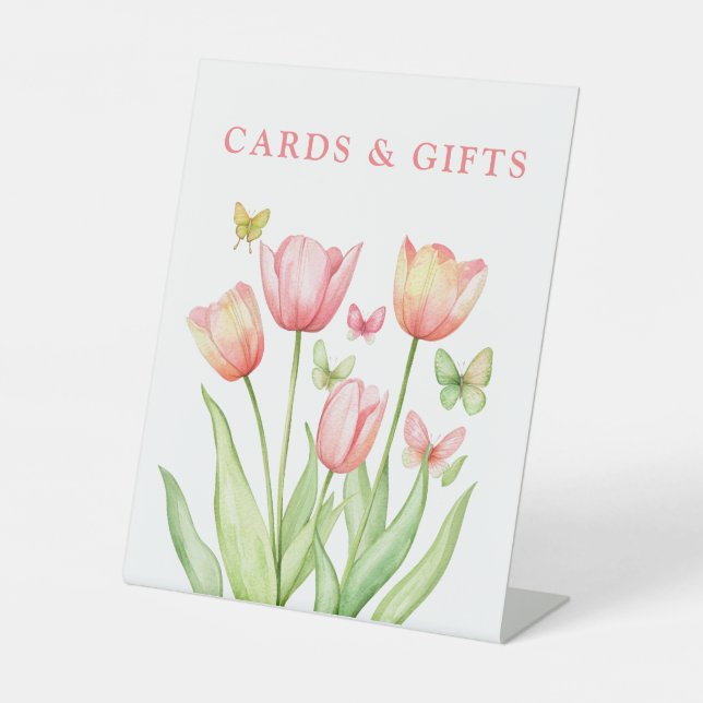 Expositor En L Peachy Watercolor Tulips Floral  (Anverso)