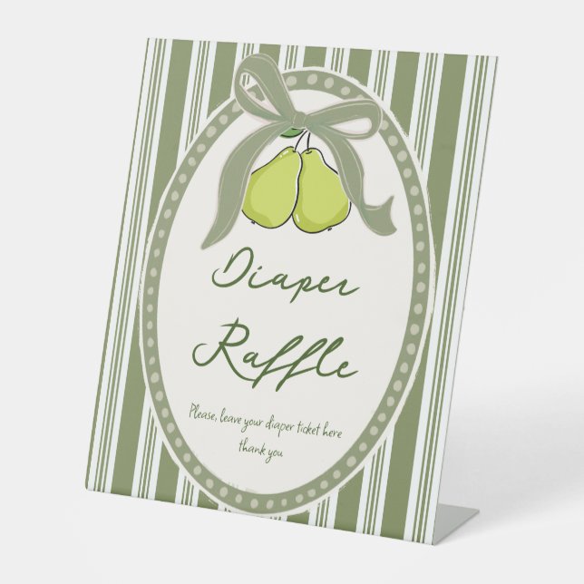 Expositor En L Pear sage green retro baby shower diapper raffle (Anverso)