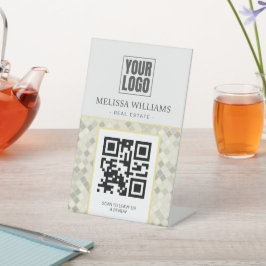 Expositor En L Pedestal Geométrico Moderno de Código QR Amarillo 