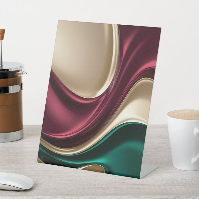 Expositor En L Pedestal sign in stylish abstract graphic (In Situ)