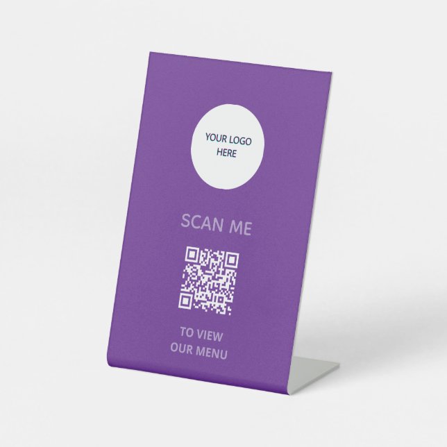 Expositor En L Pedestal Sign – QR Menu Display | purple (Anverso)