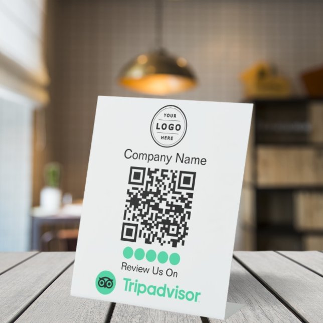 Expositor En L Pedido de reseña de TripAdvisor con pedestal y cód (TripAdvisor Review Request)
