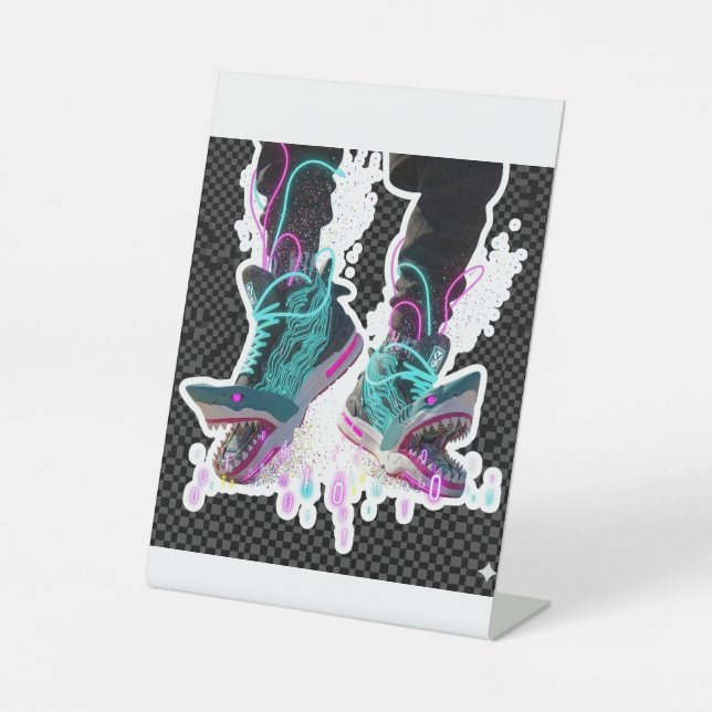 Expositor En L Pegatina de cerebro podrido de tiburón cyberpunk (Anverso)