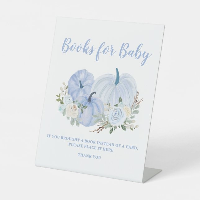 Expositor En L Pequeños Libros Azules De Baby Shower Para Bebés (Anverso)