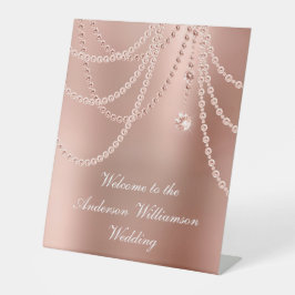 Expositor En L Perlas de oro rosa diamantes Bienvenida boda