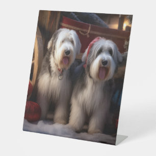 Expositor En L Perro pastor inglés antiguo Sleigh nevado decoraci