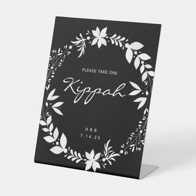 Expositor En L Personalizable Kippah Boda Rótulo, Pe blanco y neg (Anverso)