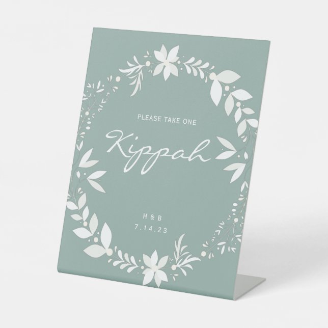 Expositor En L Personalizable Kippah Boda Rótulo, Pe Blanco y Ver (Anverso)