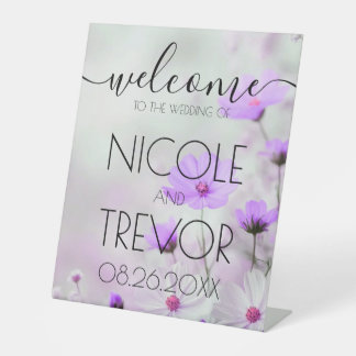 Expositor En L Personalizadas Flores delicadas Moradas Bienvenida
