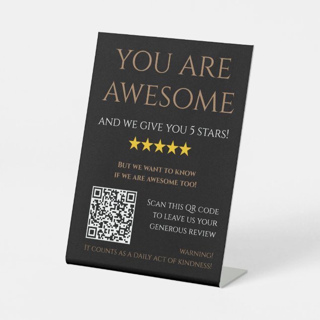 Expositor En L Personalizado Código QR oro negro dejar una revisi (Anverso)