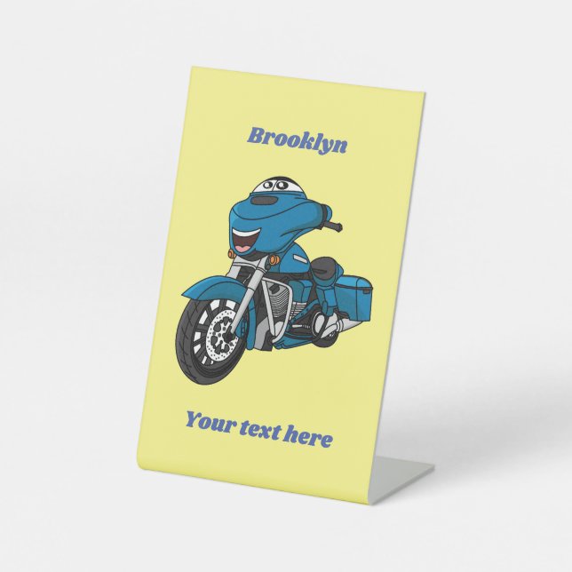 Expositor En L Personalizado de moto azul feliz (Anverso)