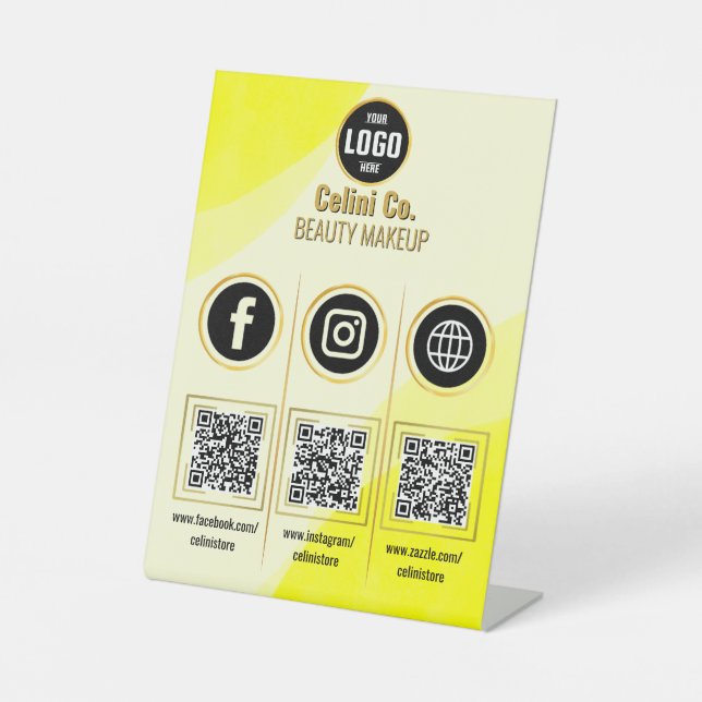Expositor En L Personalizado Empresa Medios sociales QR Rótulo de (Anverso)