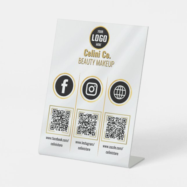Expositor En L Personalizado Empresa Medios Sociales QR Rótulo de (Anverso)