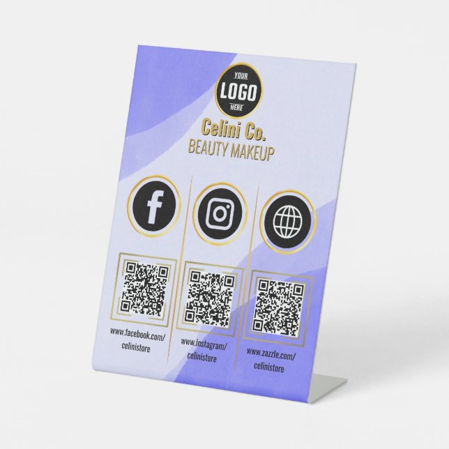 Expositor En L Personalizado Empresa Social Media QR Código Rótul (Anverso)
