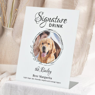 Expositor En L Personalizado Firma Bebida Foto Mascota de bar Bod