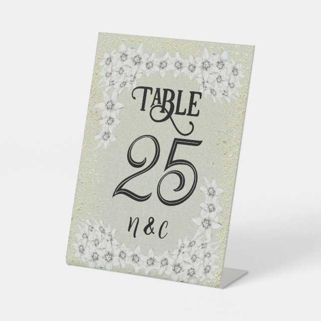 Expositor En L Personalizado floral dorado moderno Rótulo Pedesta (Anverso)