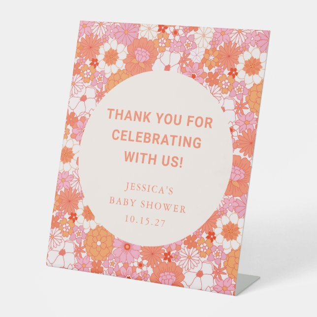 Expositor En L Personalizado Floral Rosa Retro Boho Baby Shower G (Anverso)