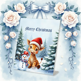 Expositor En L Personalizado lindo Giraffe con Santa Hat y Snowma