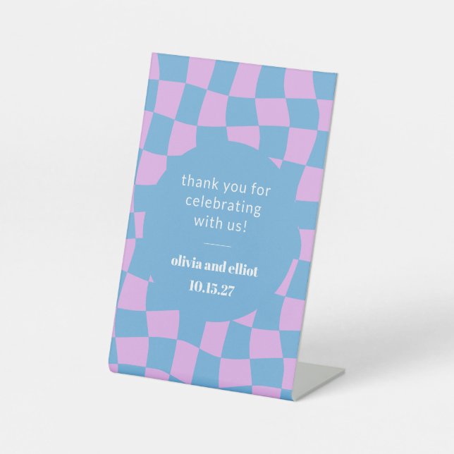 Expositor En L Personalizado Retro Purple Checkerboard Ducha Pare (Anverso)